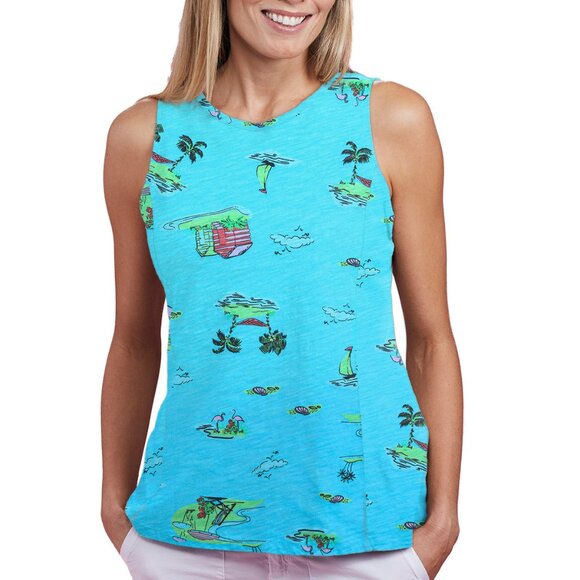 FRESH PRODUCE Chloe Tank Beachy Keen Bluefin keyhole back neck 100% cotton slub - Picture 1 of 3